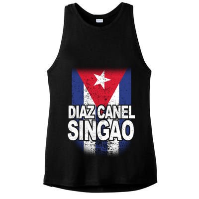 Diaz Canel Singao Cuban Flag Distressed Ladies PosiCharge Tri-Blend Wicking Tank