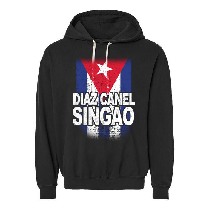 Diaz Canel Singao Cuban Flag Distressed Garment-Dyed Fleece Hoodie