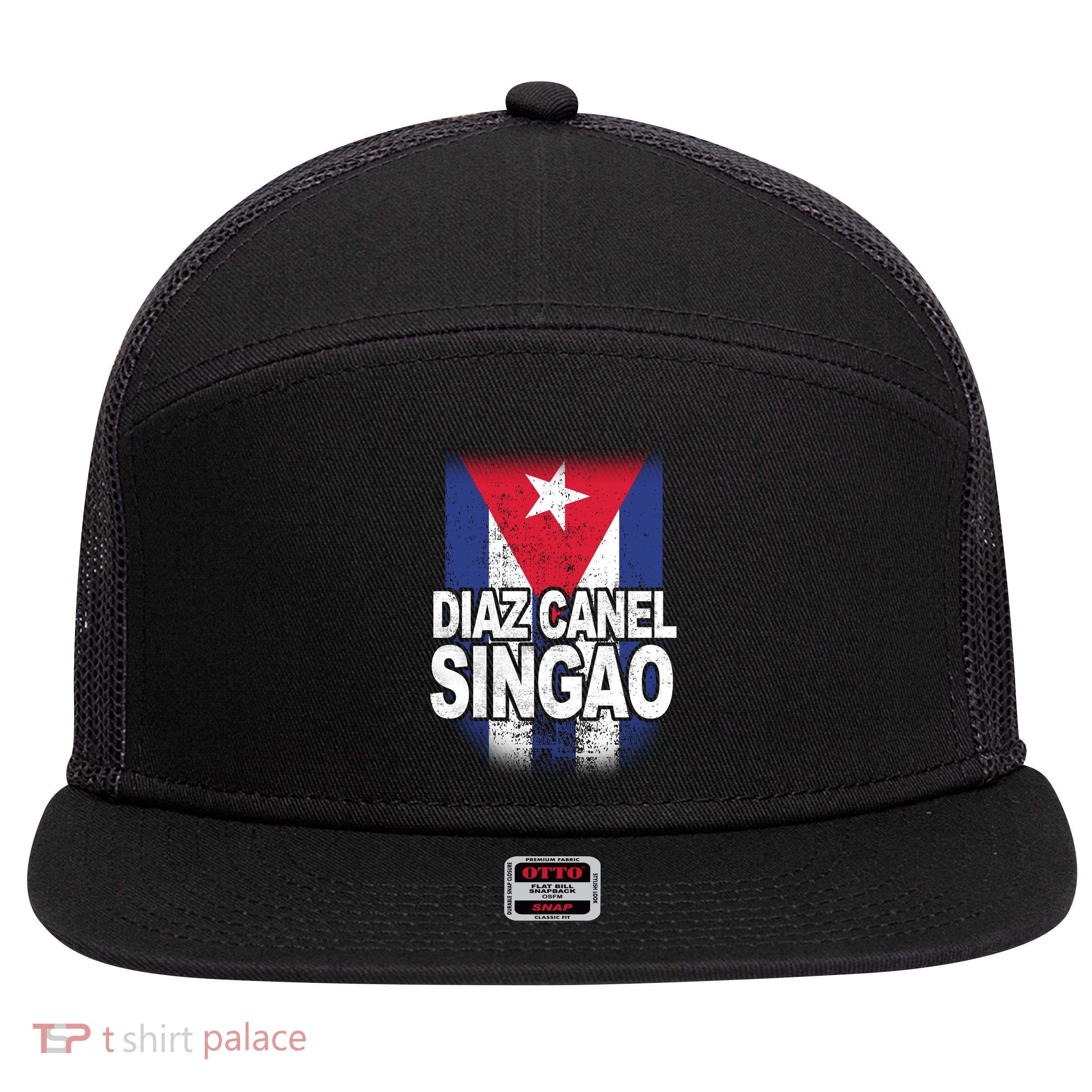 Diaz Canel Singao Cuban Flag Distressed 7 Panel Mesh Trucker Snapback Hat