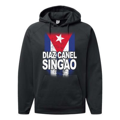 Diaz Canel Singao Cuban Flag Distressed Performance Fleece Hoodie