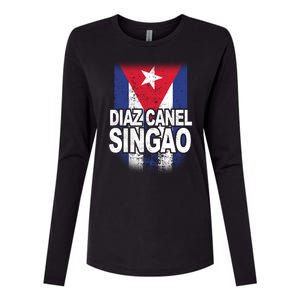 Diaz Canel Singao Cuban Flag Distressed Womens Cotton Relaxed Long Sleeve T-Shirt