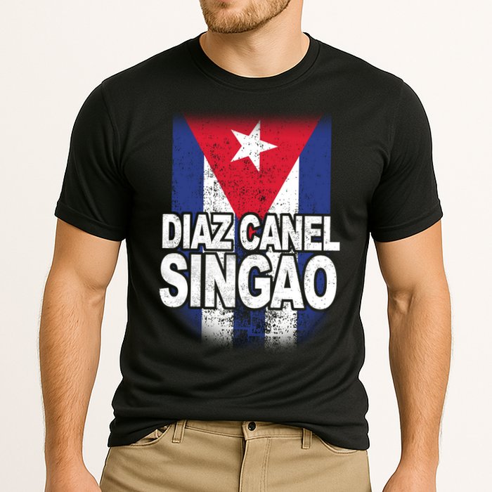 Diaz Canel Singao Cuban Flag Distressed Performance Shirt