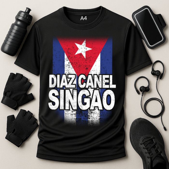 Diaz Canel Singao Cuban Flag Distressed Performance Shirt