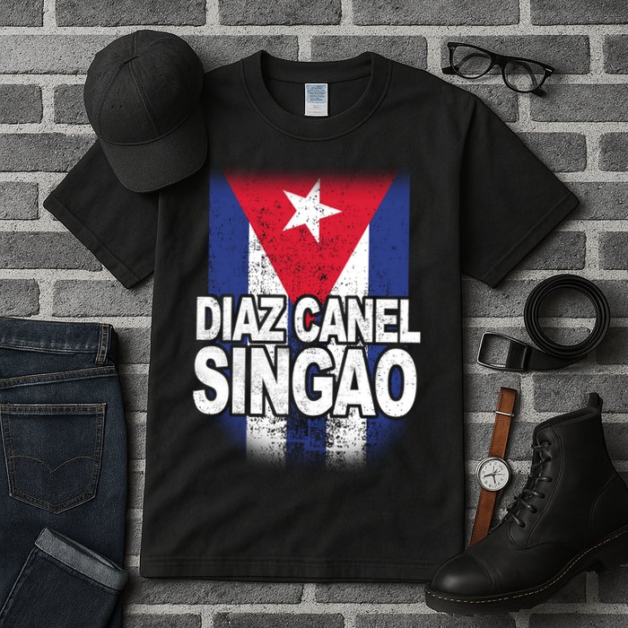 Diaz Canel Singao Cuban Flag Distressed Tall T-Shirt