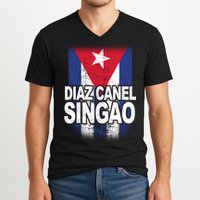 Diaz Canel Singao Cuban Flag Distressed V-Neck T-Shirt