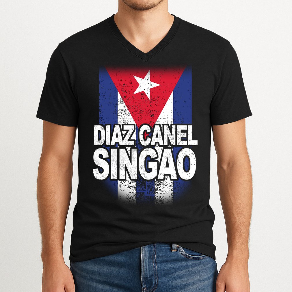 Diaz Canel Singao Cuban Flag Distressed V-Neck T-Shirt