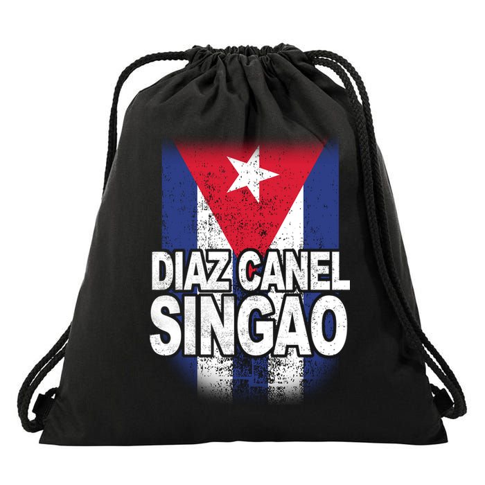 Diaz Canel Singao Cuban Flag Distressed Drawstring Bag
