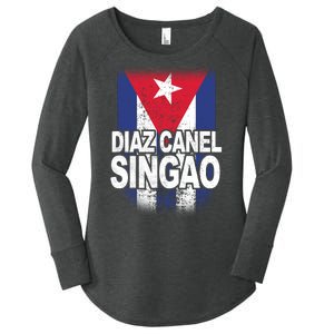 Diaz Canel Singao Cuban Flag Distressed Women's Perfect Tri Tunic Long Sleeve Shirt