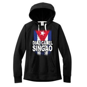 Diaz Canel Singao Cuban Flag Distressed Women's Fleece Hoodie