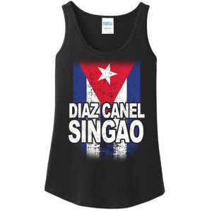 Diaz Canel Singao Cuban Flag Distressed Ladies Essential Tank