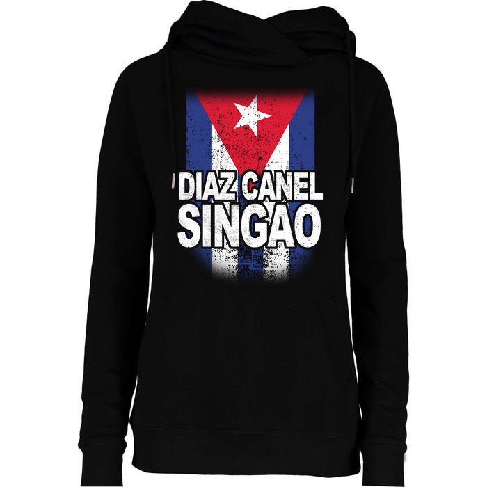 Diaz Canel Singao Cuban Flag Distressed Womens Funnel Neck Pullover Hood