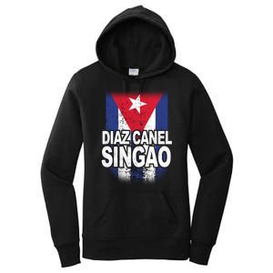 Diaz Canel Singao Cuban Flag Distressed Women's Pullover Hoodie