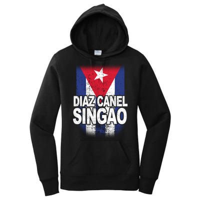 Diaz Canel Singao Cuban Flag Distressed Women's Pullover Hoodie