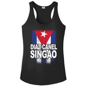 Diaz Canel Singao Cuban Flag Distressed Ladies PosiCharge Competitor Racerback Tank