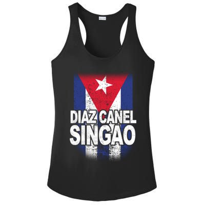 Diaz Canel Singao Cuban Flag Distressed Ladies PosiCharge Competitor Racerback Tank
