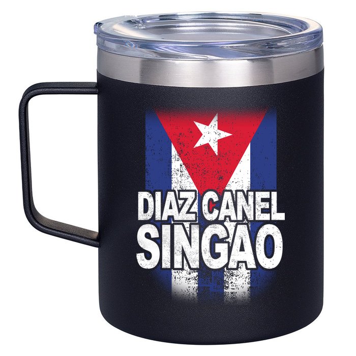 Diaz Canel Singao Cuban Flag Distressed 12oz Stainless Steel Coffee Mug