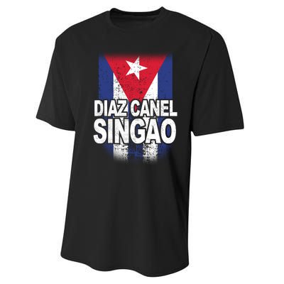 Diaz Canel Singao Cuban Flag Distressed Performance Sprint T-Shirt