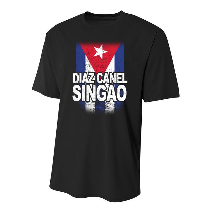 Diaz Canel Singao Cuban Flag Distressed Youth Performance Sprint T-Shirt