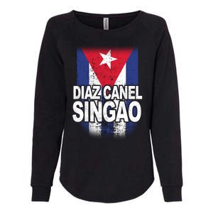 Diaz Canel Singao Cuban Flag Distressed Womens California Wash Sweatshirt