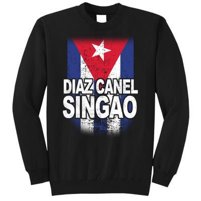 Diaz Canel Singao Cuban Flag Distressed Tall Sweatshirt