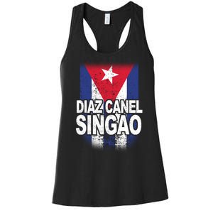 Diaz Canel Singao Cuban Flag Distressed Women's Racerback Tank