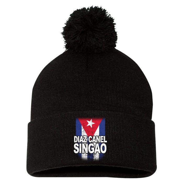 Diaz Canel Singao Cuban Flag Distressed Pom Pom 12in Knit Beanie
