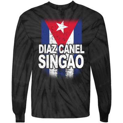 Diaz Canel Singao Cuban Flag Distressed Tie-Dye Long Sleeve Shirt