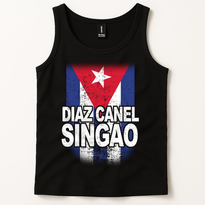 Diaz Canel Singao Cuban Flag Distressed Tank Top