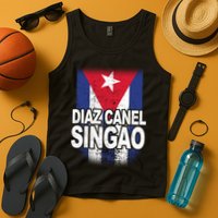 Diaz Canel Singao Cuban Flag Distressed Tank Top