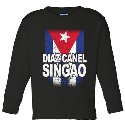 Diaz Canel Singao Cuban Flag Distressed Toddler Long Sleeve Shirt