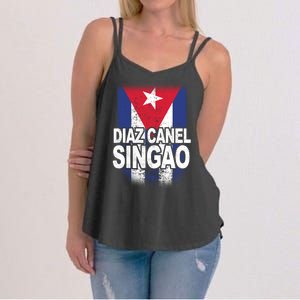 Diaz Canel Singao Cuban Flag Distressed Women's Strappy Tank