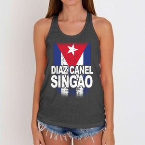 Diaz Canel Singao Cuban Flag Distressed Women's Knotted Racerback Tank