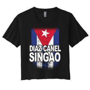 Diaz Canel Singao Cuban Flag Distressed Women's Crop Top Tee