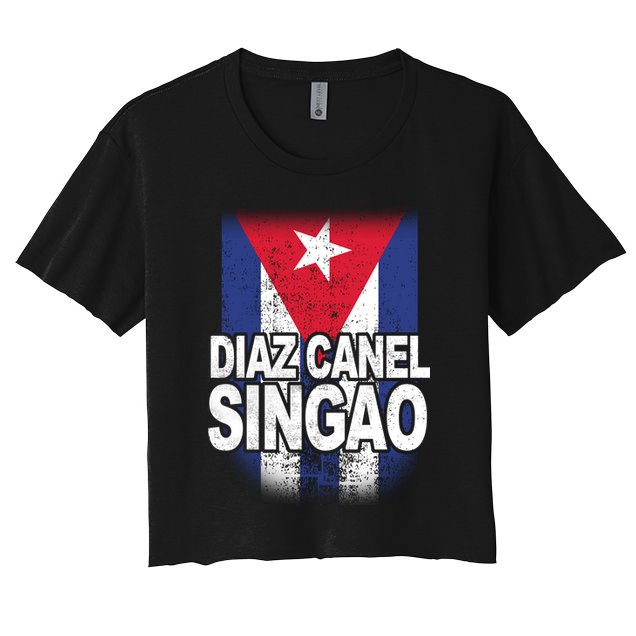 Diaz Canel Singao Cuban Flag Distressed Crop Top