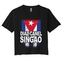 Diaz Canel Singao Cuban Flag Distressed Women's Crop Top Tee