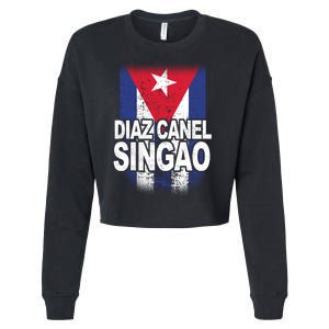 Diaz Canel Singao Cuban Flag Distressed Cropped Pullover Crew