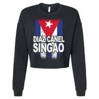 Diaz Canel Singao Cuban Flag Distressed Cropped Pullover Crew