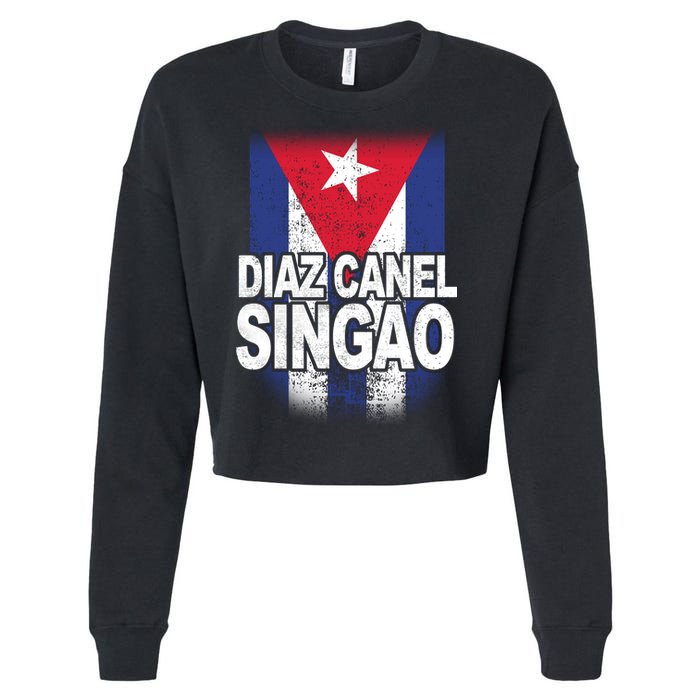 Diaz Canel Singao Cuban Flag Distressed Cropped Pullover Crew