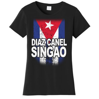 Diaz Canel Singao Cuban Flag Distressed Women's T-Shirt