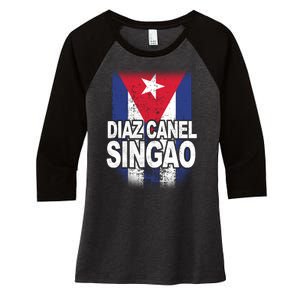 Diaz Canel Singao Cuban Flag Distressed Women's Tri-Blend 3/4-Sleeve Raglan Shirt