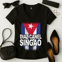Diaz Canel Singao Cuban Flag Distressed Women's V-Neck T-Shirt