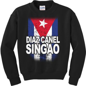 Diaz Canel Singao Cuban Flag Distressed Kids Sweatshirt