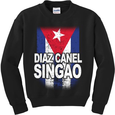 Diaz Canel Singao Cuban Flag Distressed Kids Sweatshirt