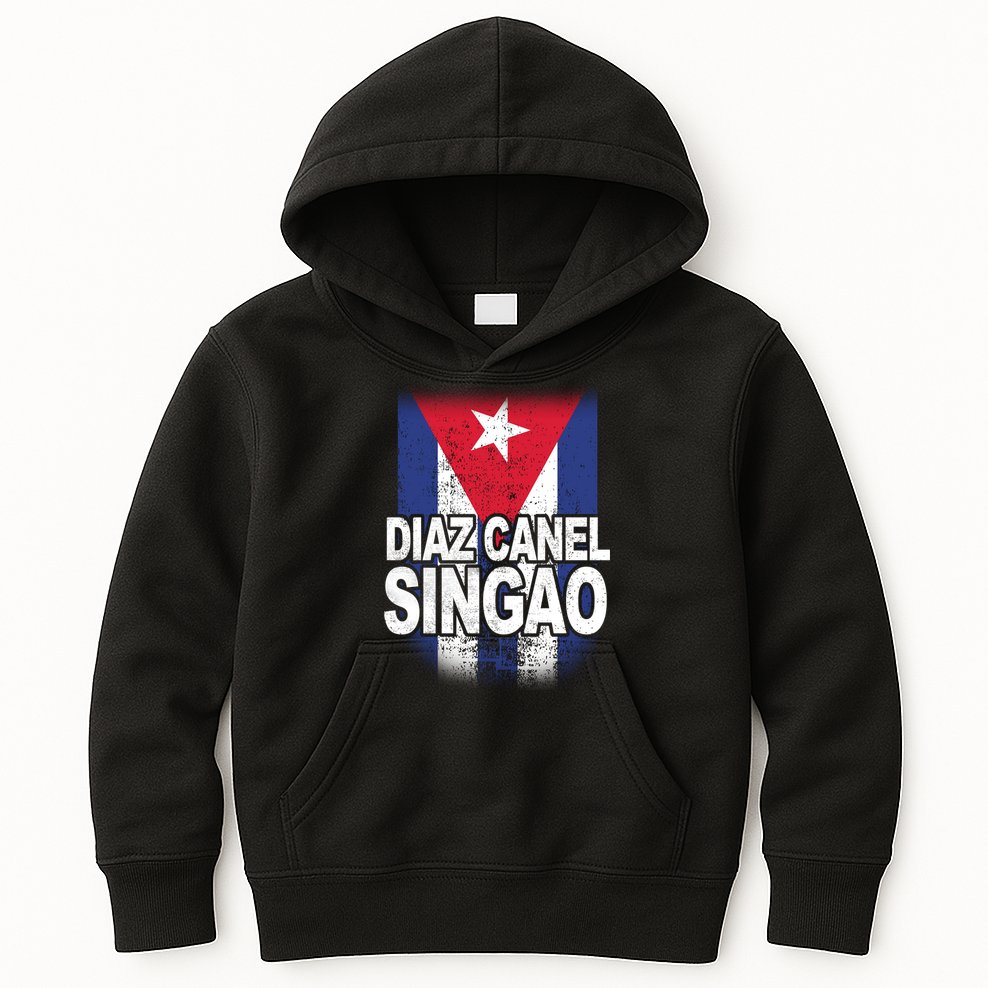 Diaz Canel Singao Cuban Flag Distressed Kids Hoodie