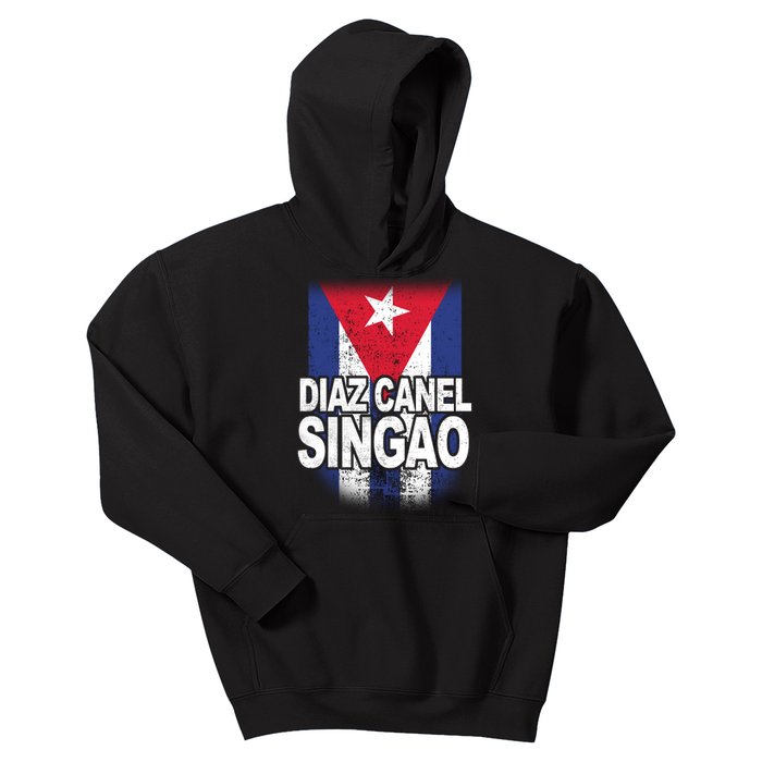 Diaz Canel Singao Cuban Flag Distressed Kids Hoodie