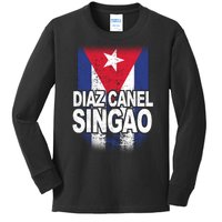 Diaz Canel Singao Cuban Flag Distressed Kids Long Sleeve Shirt