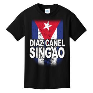 Diaz Canel Singao Cuban Flag Distressed Kids T-Shirt