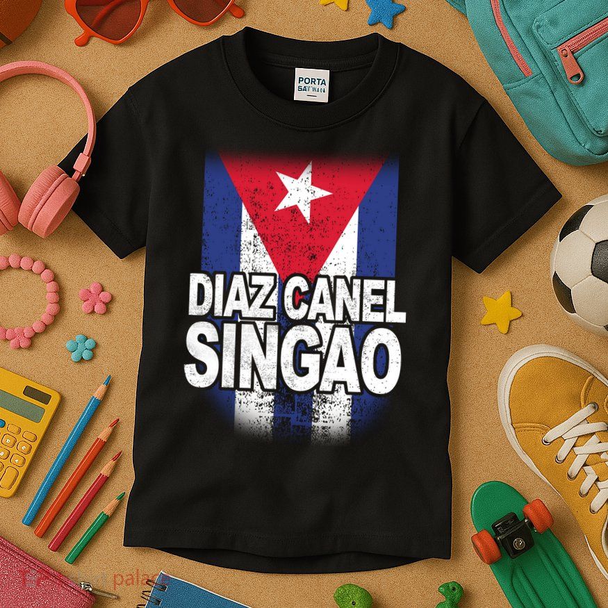 Diaz Canel Singao Cuban Flag Distressed Kids T-Shirt