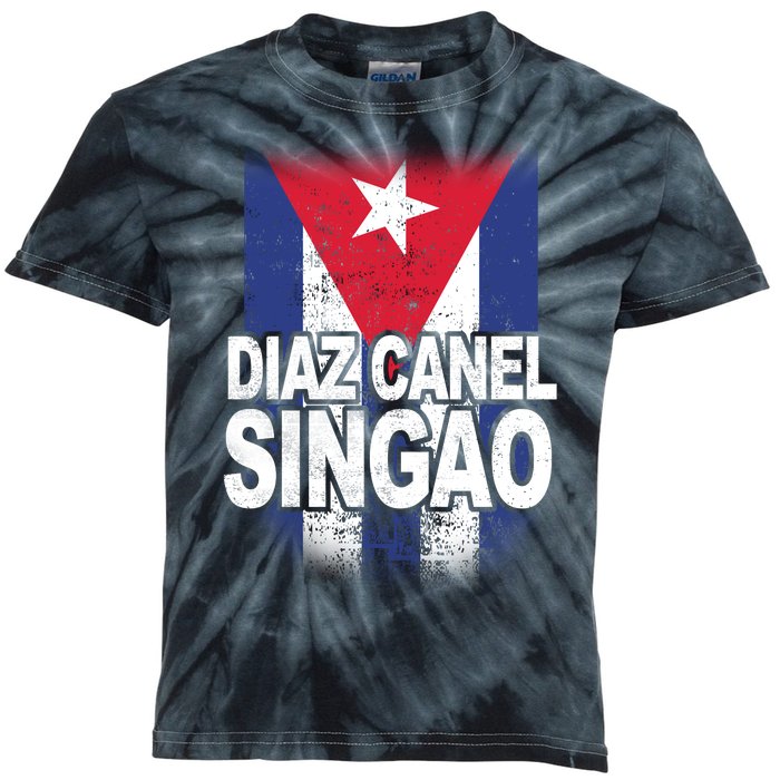 Diaz Canel Singao Cuban Flag Distressed Kids Tie-Dye T-Shirt