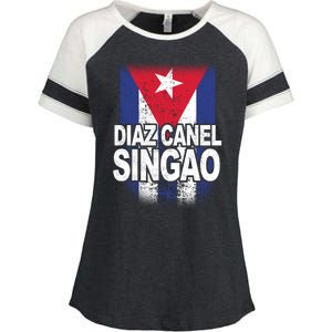 Diaz Canel Singao Cuban Flag Distressed Enza Ladies Jersey Colorblock Tee